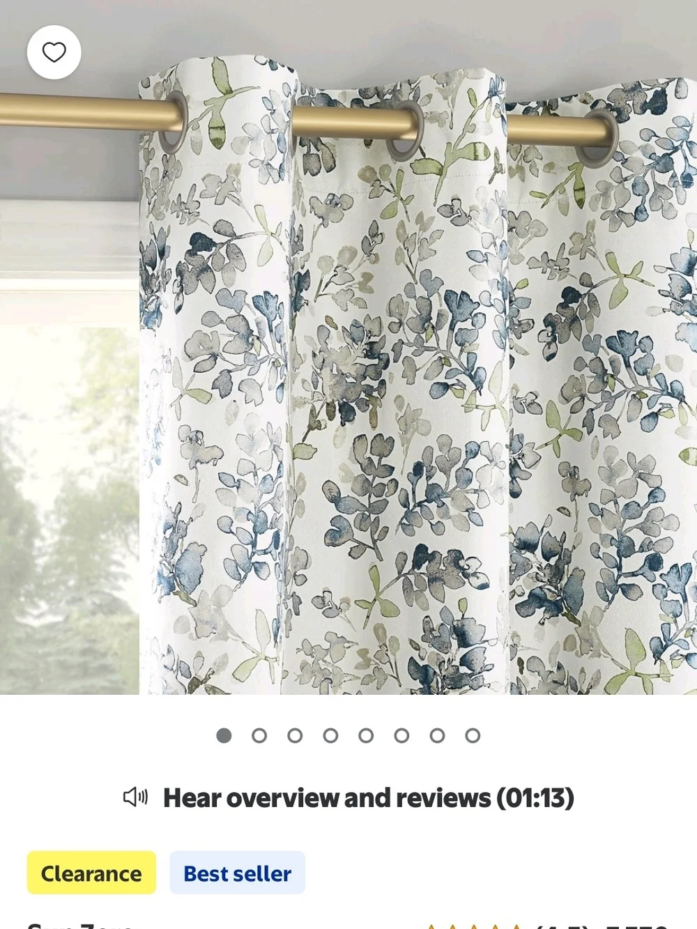 Floral Blue White Grommet Window Curtains - 6 Panels
